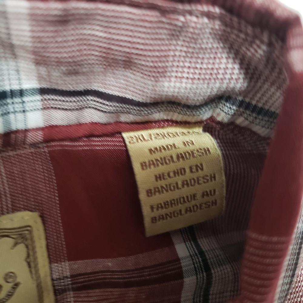 Wrangler Western Shirts Men's‎ 2XL Long Sleeve Plaid Pearl Snap Shirt Burgundy - Picture 5 of 13